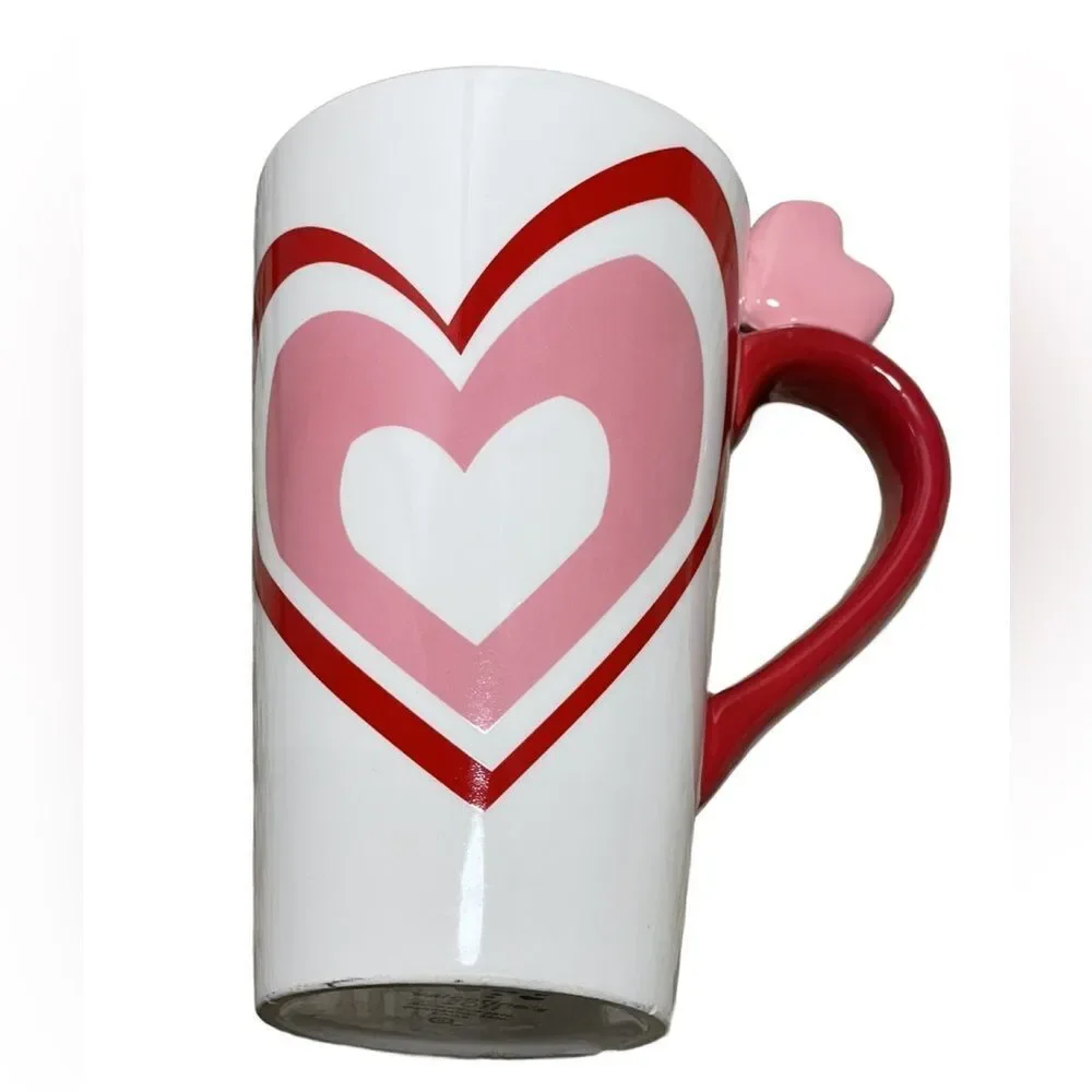 2011 Target Valentine’s Day Ceramic Coffee Mug with Red and Pink Hearts (6”H)